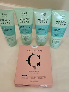 4 Rael Miracle Clear Gentle Exfoliating Cleanser + Rael Collagen Sheet Masks NEW